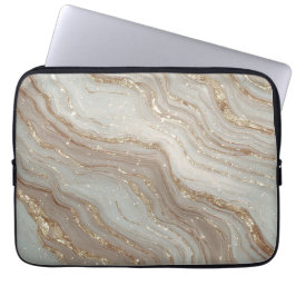 Elegant Beig Marmor Bakgrund Med Guldglitter Laptop Fodral