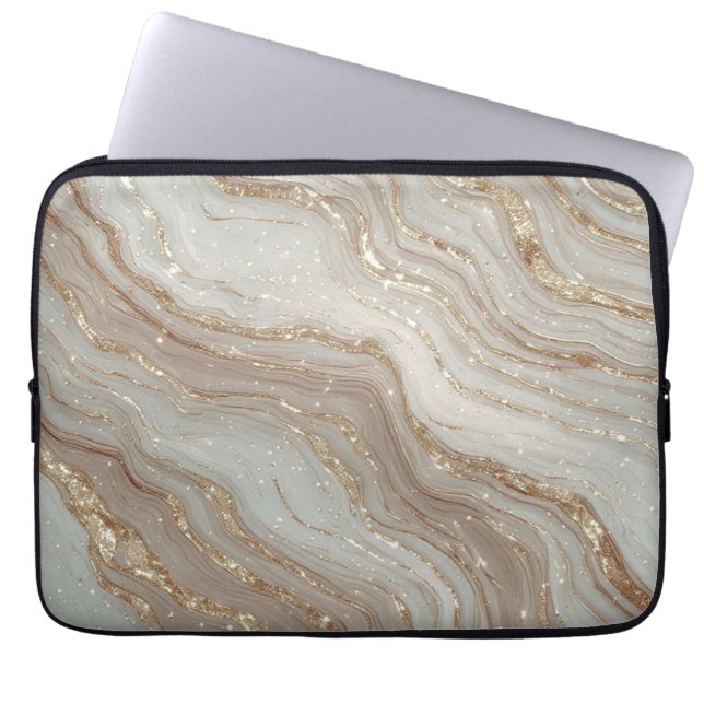 Elegant Beig Marmor Bakgrund Med Guldglitter Laptop Fodral (Framsidan)