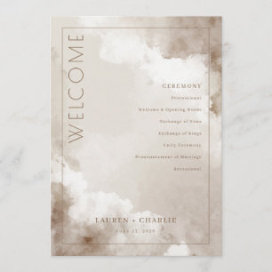 Elegant Beige Akvarell Bröllopsceremoni Schema Program
