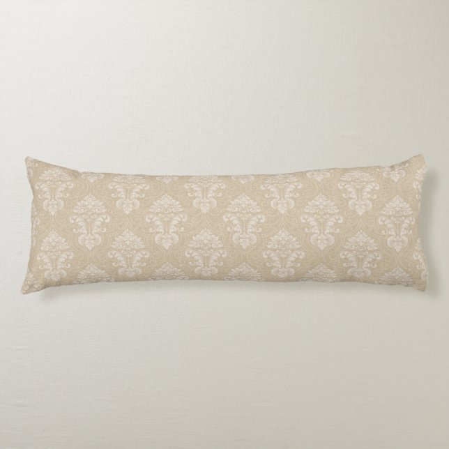 Elegant Beige and Cream Damask Pattern Kroppskudde (Framsidan)