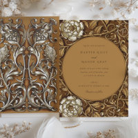 Elegant Beige Art nouveau Blommigt Bröllop