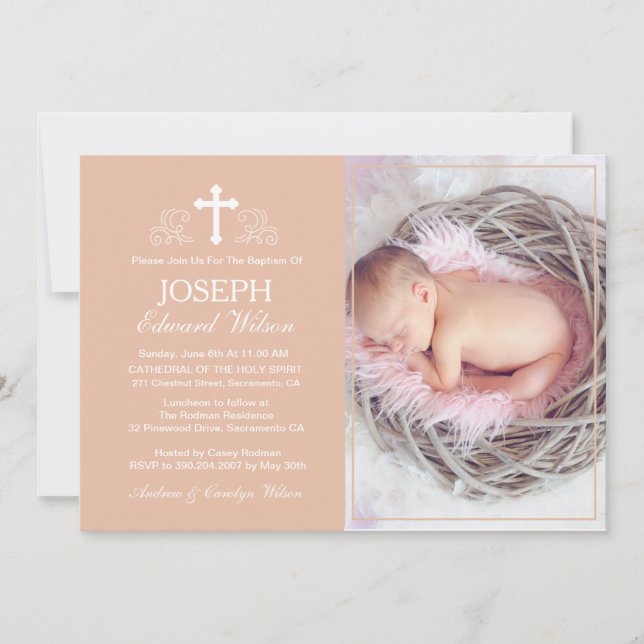 Elegant Beige Baptism - fotoinbjudan Inbjudningar (Framsida)