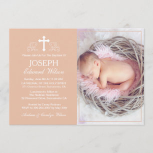 Elegant Beige Baptism - fotoinbjudan Inbjudningar