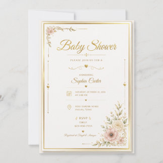 Elegant Beige Bebis Invitation Inbjudningar