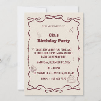 "Elegant Beige Birthday Party Invite" Inbjudningar