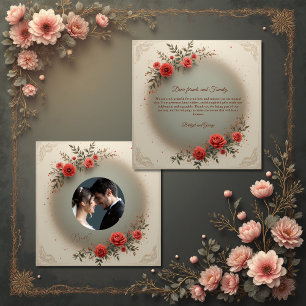 Elegant beige blommande vintage ros bröllopsfoto tack kort