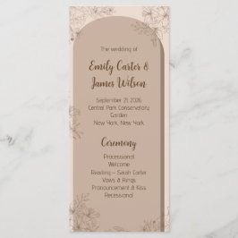 Elegant Beige Blommig Bröllop Program