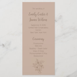 Elegant Beige Blommig Bröllop Program