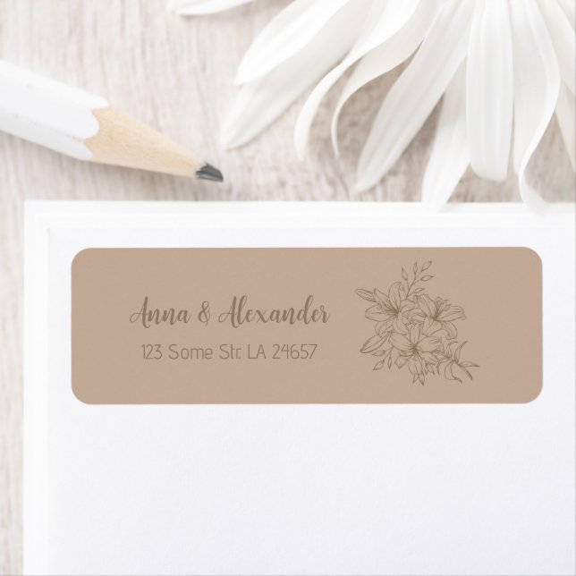 Elegant Beige Blommig Bröllop Returadress Etikett (Insitu)