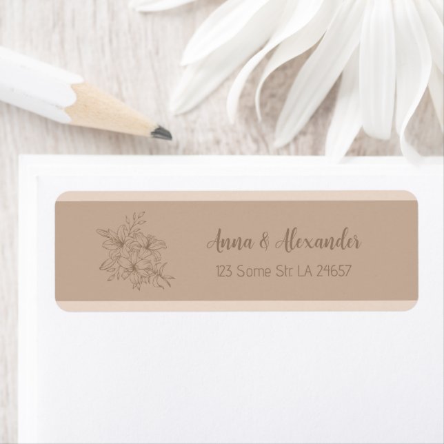 Elegant Beige Blommig Bröllop Returadress Etikett (Insitu)