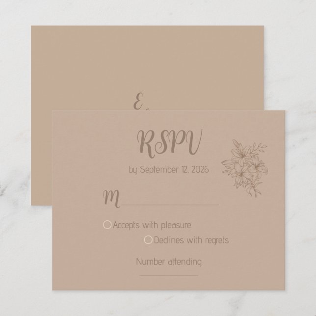 Elegant Beige Blommig Bröllop RSPV-kort OSA Kort (Fram/baksida)