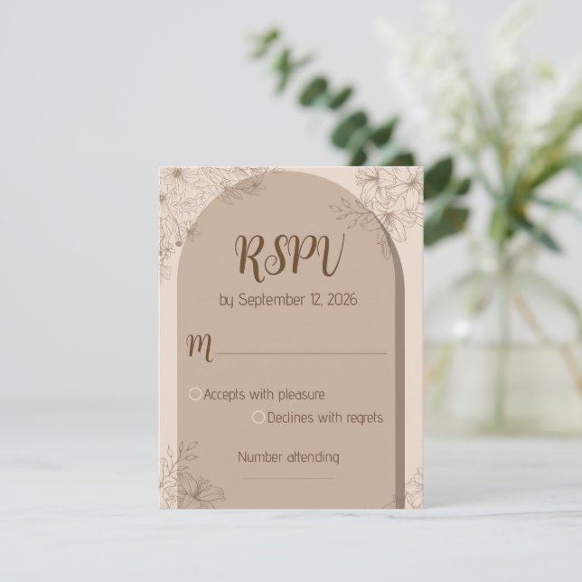 Elegant Beige Blommig Bröllops RSPV-kort OSA Kort (Stående Fram)