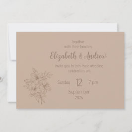 Elegant Beige Blommig Bröllopsinbjudan Inbjudningar
