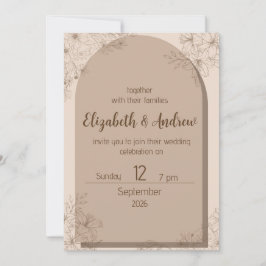 Elegant Beige Blommig Bröllopsinbjudan Inbjudningar