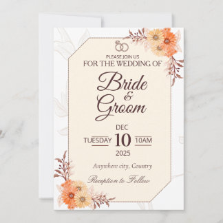 Elegant Beige Blommig Bröllopsinbjudan | Neutral Inbjudningar