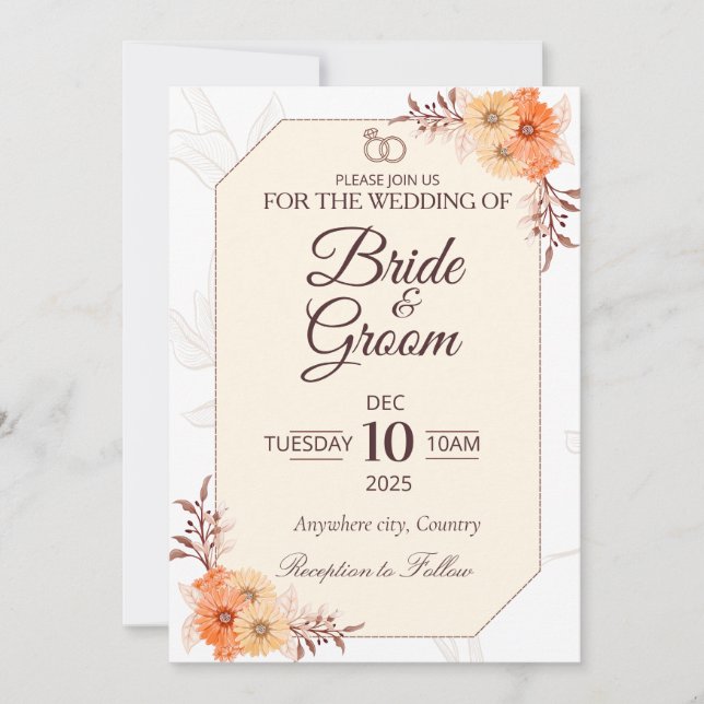 Elegant Beige Blommig Bröllopsinbjudan | Neutral  Inbjudningar (Framsida)