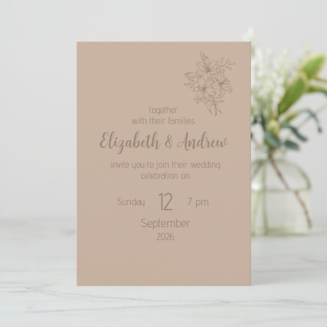 Elegant Beige Blommig Bröllopsinbjudan (stil 2) Inbjudningar (Stående Fram)
