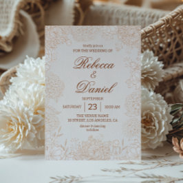 Elegant Beige Blommig Linjekonst Bröllop Minimal Inbjudningar