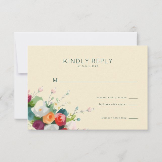 Elegant Beige Blommig RSVP OSA Kort (Framsida)