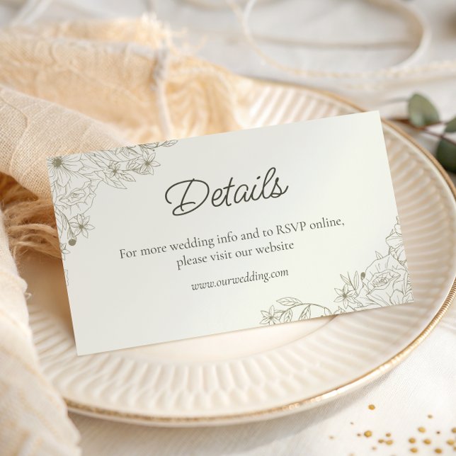 Elegant Beige Blommig Skript Bröllopswebbplatsdeta Tilläggskort (Skapare uppladdad)