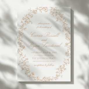 Elegant Beige Blommiga Rosor Fin Linje Konst Bröll Inbjudningar