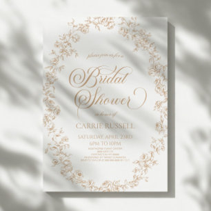 Elegant Beige Blommiga Rosor Linje Konst Bröllopsd Inbjudningar