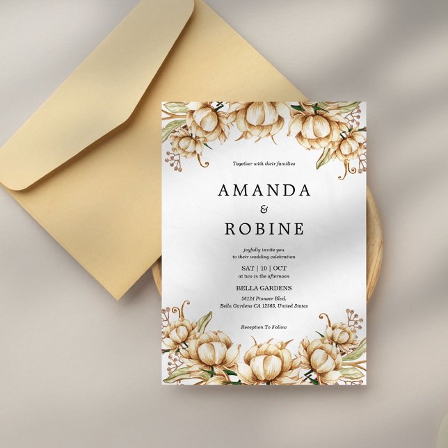Elegant Beige Blommigt Bröllop - inbjudan (Skapare uppladdad)