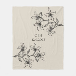 Elegant Beige Blommigt Monogram Bröllop Fleecefilt