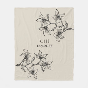 Elegant Beige Blommigt Monogram Bröllop Fleecefilt