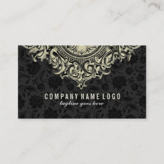 Elegant Beige Blommigt Ornament Black Background Visitkort