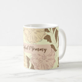 Elegant Beige Blommönster vacker Mamma Kaffemugg