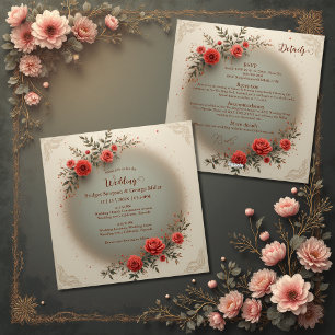 elegant beige blomster vintage ros bröllop allt i  inbjudningar