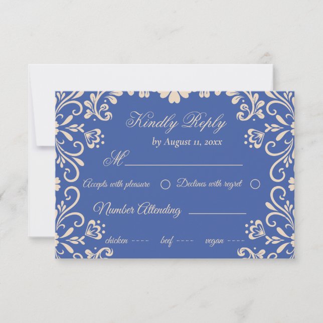 Elegant Beige Blue Bröllop OSA Kort (Framsida)