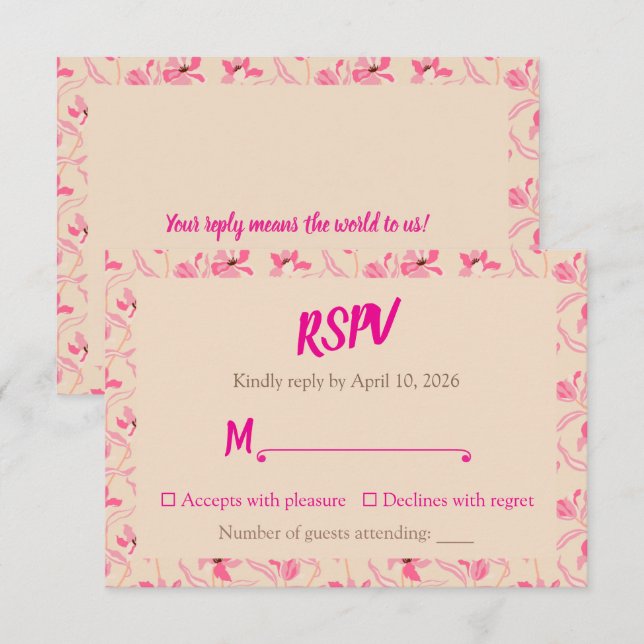 Elegant Beige & Blush Pink Floral Wedding 2.0 OSA Kort (Fram/baksida)