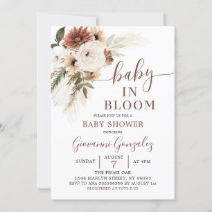 Elegant Beige Boho Baby i Bloom Baby Shower Inbjudningar