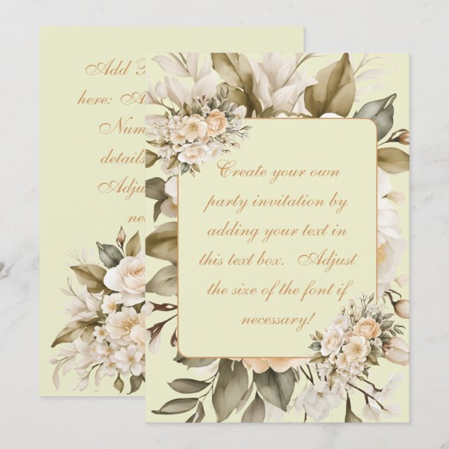 Elegant Beige Boho Blommig Födelsedagsinbjudan Inbjudningar (Fram/baksida)