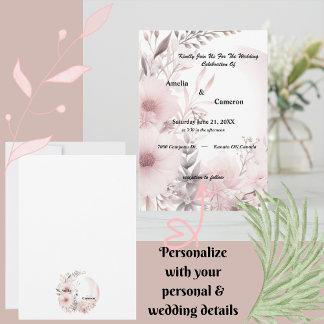 Elegant  & Beige Boho Blommigt Bröllop Inbjudningar