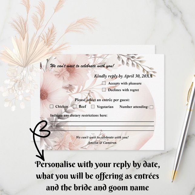 Elegant  & Beige Boho Blommigt Bröllop OSA Kort (Set the tone for your romantic celebration with our elegant boho blush & beige wedding suite)