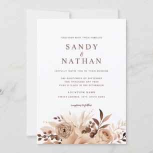 Elegant Beige Boho Blommigt Wedding bjudande Inbjudningar