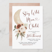 Elegant Beige Boho Måne Baby Shower-inbjudan