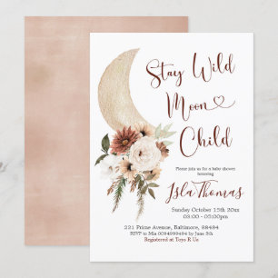 Elegant Beige Boho Måne Baby Shower-inbjudan Inbjudningar
