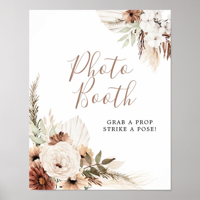 Elegant Beige Boho Pampas Gräs Foto Booth Skylt (Framsidan)