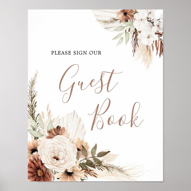Elegant Beige Boho Pampas Gräs Gästbokskylt Poster (Framsidan)