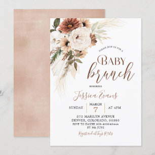 Elegant Beige Boho Pampas Grass Baby Brunch Inbjudningar