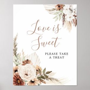 Elegant Beige Boho Pampas Grass Kärlek är Sött Poster