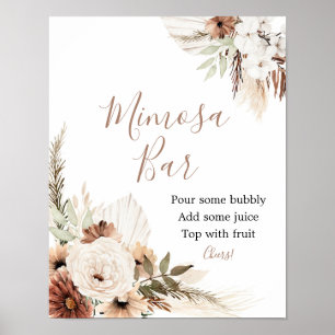 Elegant Beige Boho Pampas Grass Mimosa Pub Sign Poster
