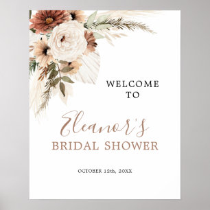 Elegant Beige Boho Pampas Grass Välkomsttecken Poster