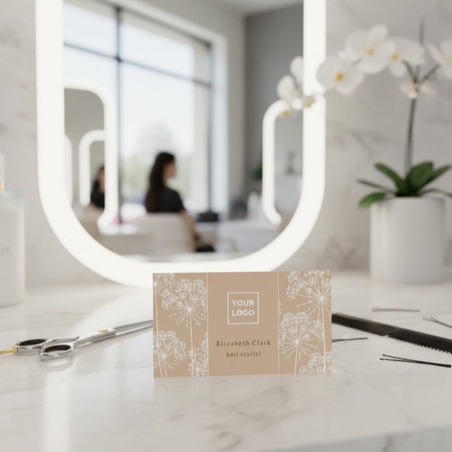 Elegant Beige Botanical Hair Stylist  Visitkort (Skapare uppladdad)