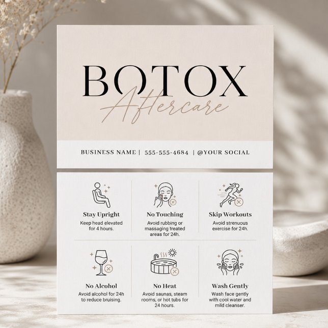 Elegant Beige Botox Eftervårdsinfektionskort Visitkort (Skapare uppladdad)