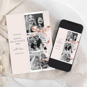 Elegant Beige Bow 3 Foto Galentines Day Card Julkort
